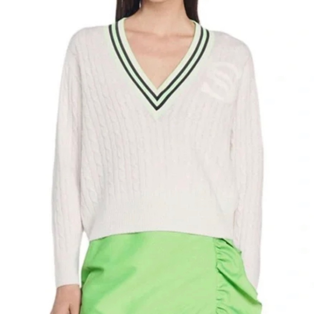 Sandro Size 1 Auburn Cable V Neck Sweater Ecru